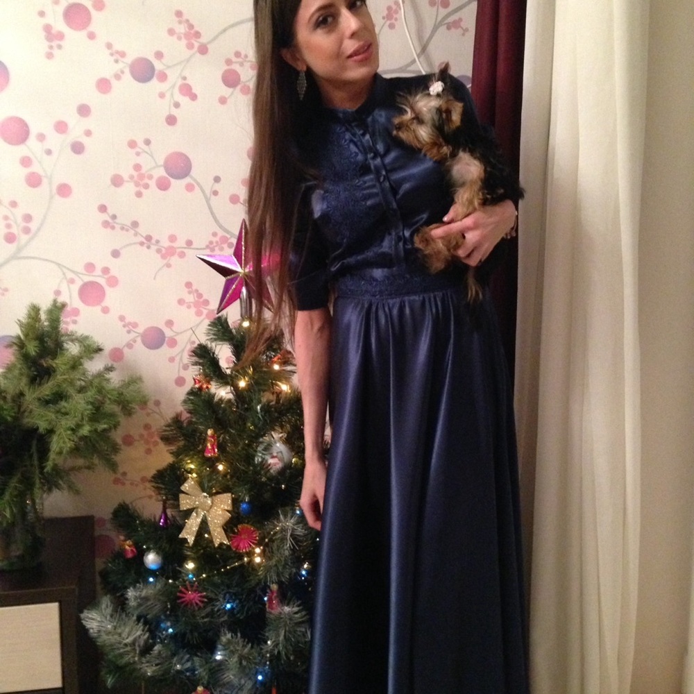 Navy Blue Satin Maxi Dress | Elegant Evening Gown